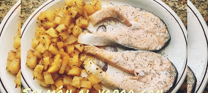 Salmón al vapor con patatas a las finas hiervas