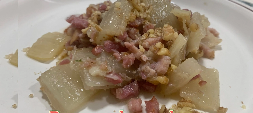 Pencas de acelgas con beicon y nueces